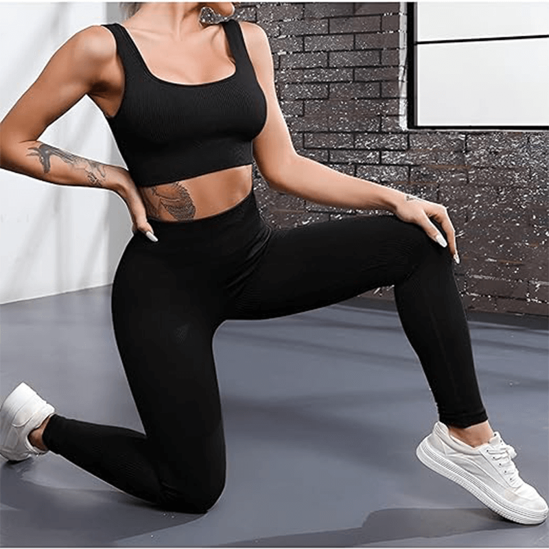 4 Piece Workout Sets For Women Ribbed Leggings Clothes Yoga Sets Active Wear Matching Work Out Sets Gym Pilates Outfits