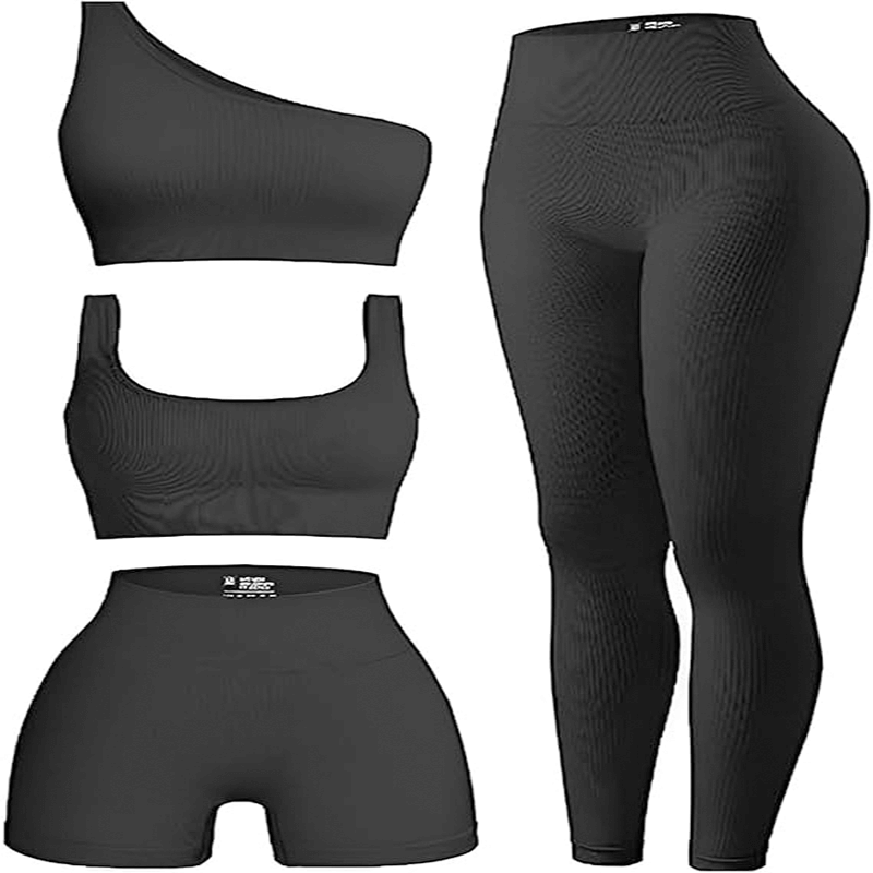 4 Piece Workout Sets For Women Ribbed Leggings Clothes Yoga Sets Active Wear Matching Work Out Sets Gym Pilates Outfits
